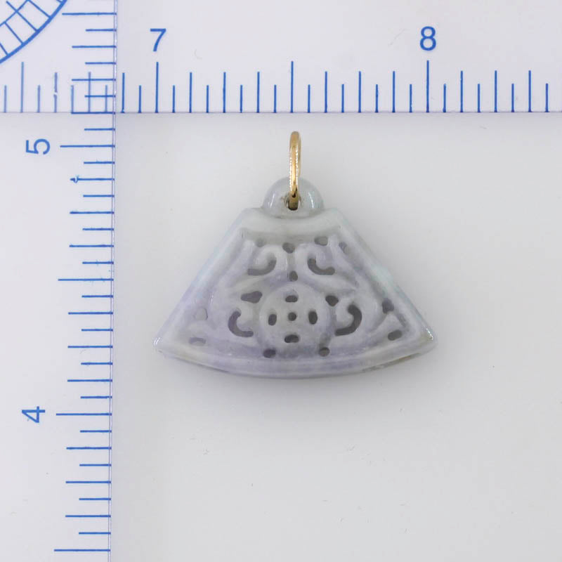 14K YELLOW GOLD LAVENDER JADEITE JADE CARVED FAN PENDANT UPC #045750