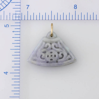 14K YELLOW GOLD LAVENDER JADEITE JADE CARVED FAN PENDANT UPC #045750