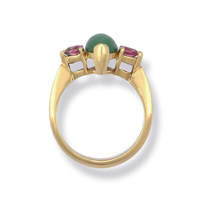 18K YELLOW GOLD GREEN JADEITE JADE & PINK TOURMALINE RING UPC #285521