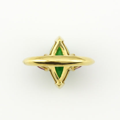 18K YELLOW GOLD GREEN JADEITE JADE & PINK TOURMALINE RING UPC #285521