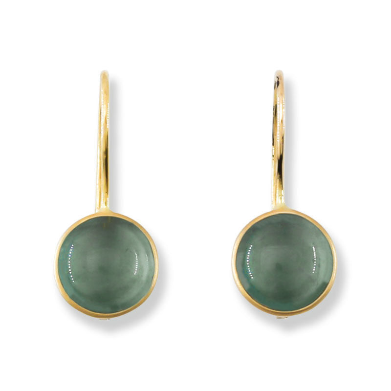 Blue Green Guatemalan Jadeite Jade Oval Drop Earring In 14K Yellow Gold jade jewelry