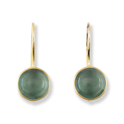 Blue Green Guatemalan Jadeite Jade Oval Drop Earring In 14K Yellow Gold jade jewelry