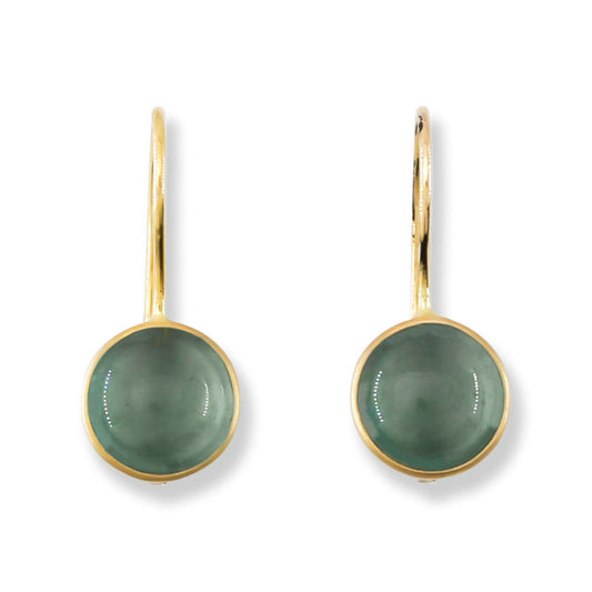 Blue Green Guatemalan Jadeite Jade Round Drop Earring in 14K Yellow Gold  | UPC #390096