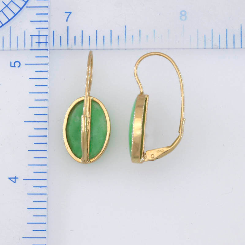 14K YELLOW GOLD GREEN JADEITE JADE OVAL DROP EARRING UPC #394421