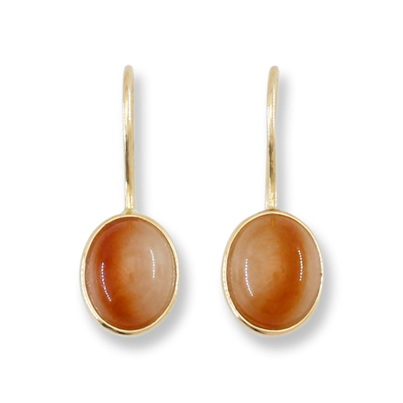 Red Jadeite Jade 14k Yellow Gold Oval Drop Earring | UPC #401839