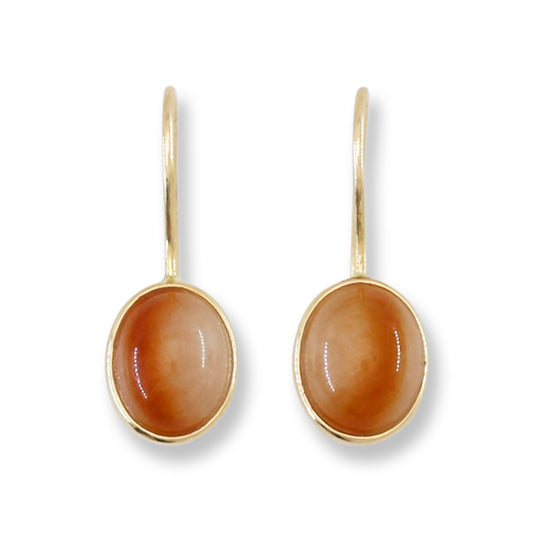 Red Jadeite Jade 14k Yellow Gold Oval Drop Earring | UPC #401839