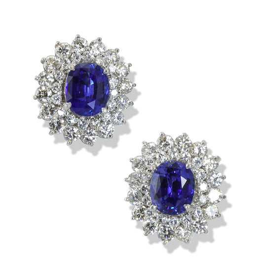 OVAL SAPPHIRE AND DIAMOND 18K WHITE GOLD EARRING UPC #295742