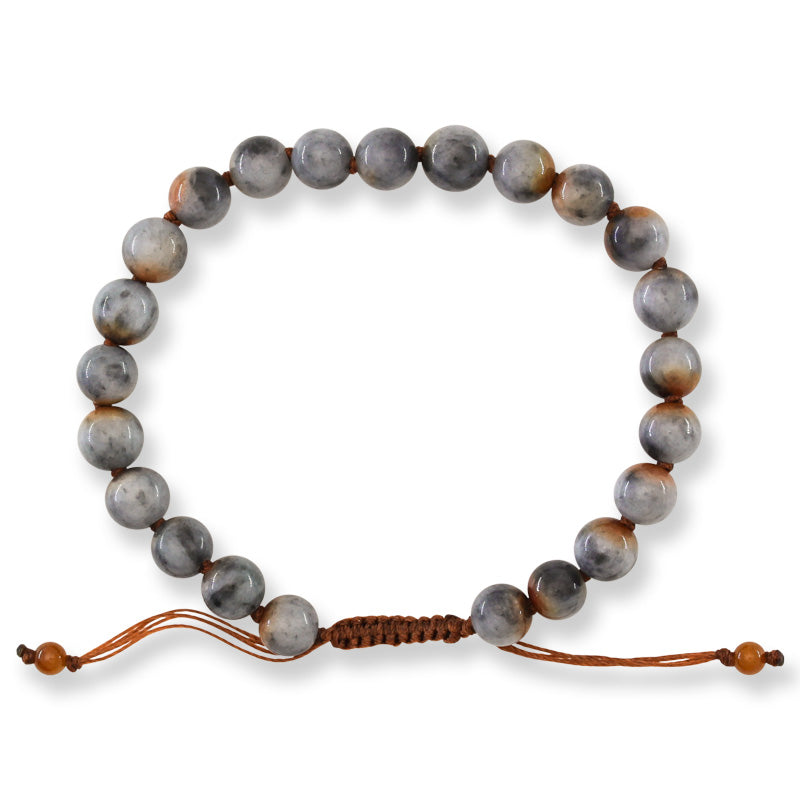 Grey and Red Jadeite Jade Adjustable Bead Bracelet for Men and Women | UPC #407930