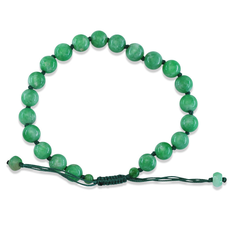 Am.Yuxi Natural Jadeite Jade Bracelet – Lucky Jade Bead Knitted String – 16cm / 6.3 Inch, Stretchy