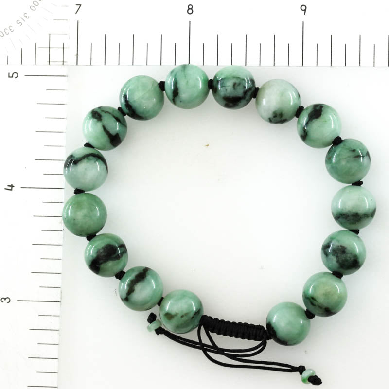 Green Jadeite Jade Adjustable Bead Bracelet for Men and Women | UPC #390928