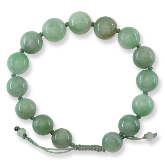 Green Jadeite Jade Adjustable Bead Bracelet for Men and Women | UPC #391529