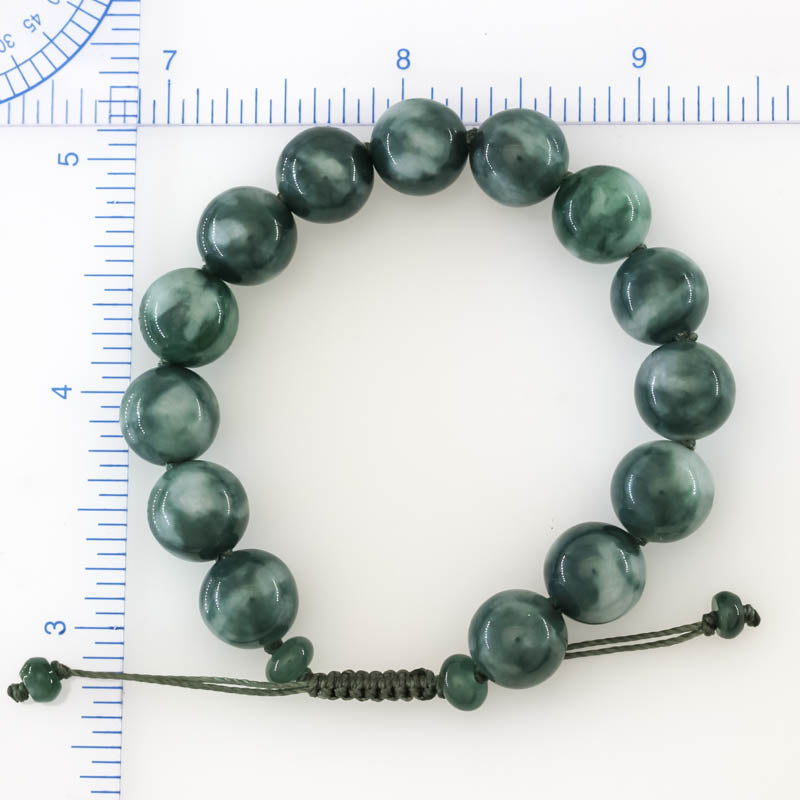 Green Jadeite Jade Adjustable Bead Bracelet for Men and Women | UPC #391574
