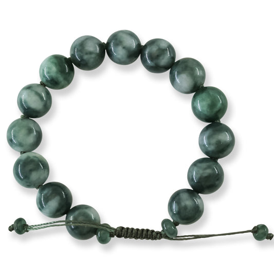 Green Jadeite Jade Adjustable Bead Bracelet for Men and Women | UPC #391574