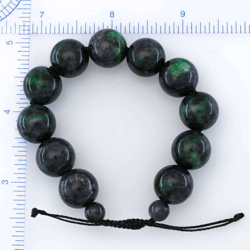 Green and Grey Jadeite Jade Adjustable Bead Bracelet | UPC #400962