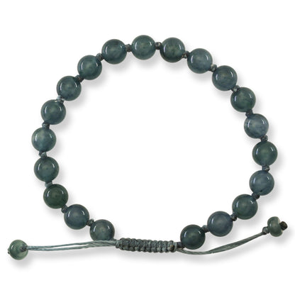 Blue Green Jadeite Jade Adjustable Bead Bracelet for Men and Women | UPC #409088