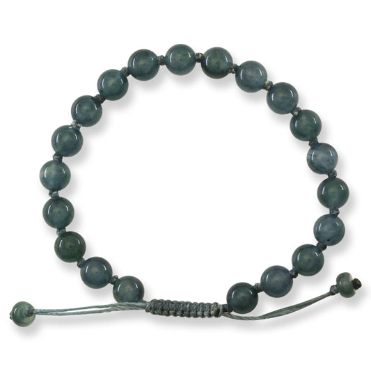 Blue Green Jadeite Jade Adjustable Bead Bracelet for Men and Women | UPC #409088