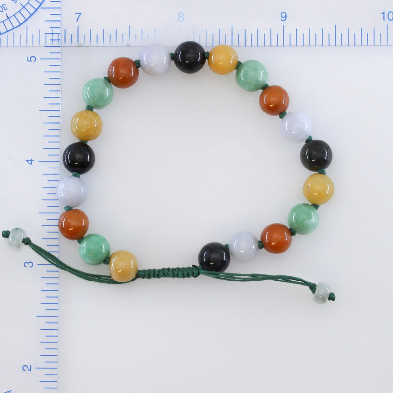Rainbow Jade Bracelet | Adjustable Multicolor Jadeite Jade Bead Bracelet | UPC #393776