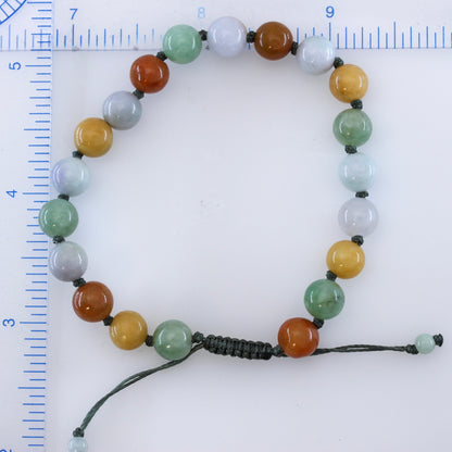 Rainbow Jade Bracelet | Jadeite Jade Adjustable Knotted Bead Bracelet | UPC #393745