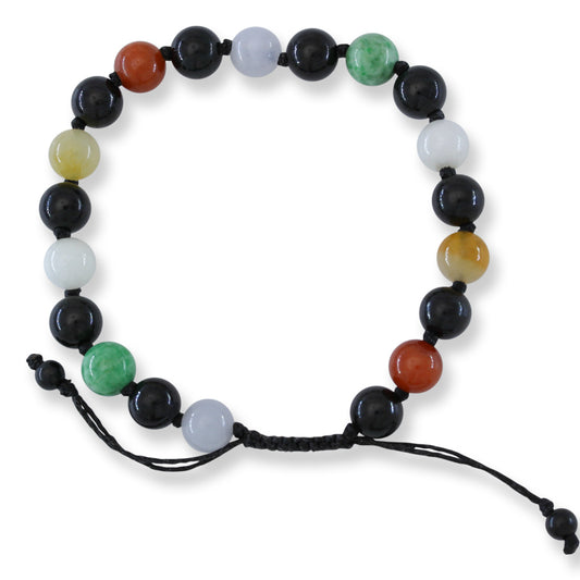 Adjustable Rainbow Jade Bracelet | Multicolor Jadeite Jade Bead Bracelet | UPC #398986
