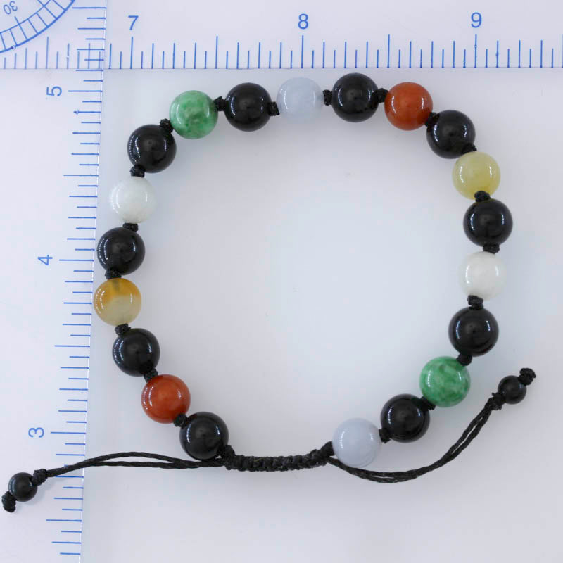Adjustable Rainbow Jade Bracelet | Multicolor Jadeite Jade Bead Bracelet | UPC #398986