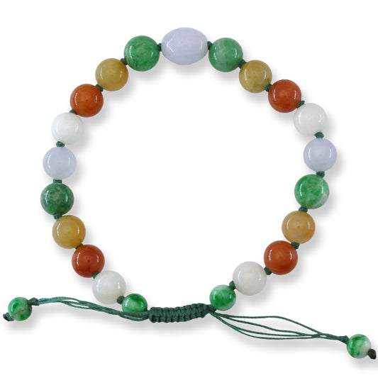 Adjustable Rainbow Jade Bracelet |  Multicolor Jadeite Jade Bead Bracelet | UPC #399020