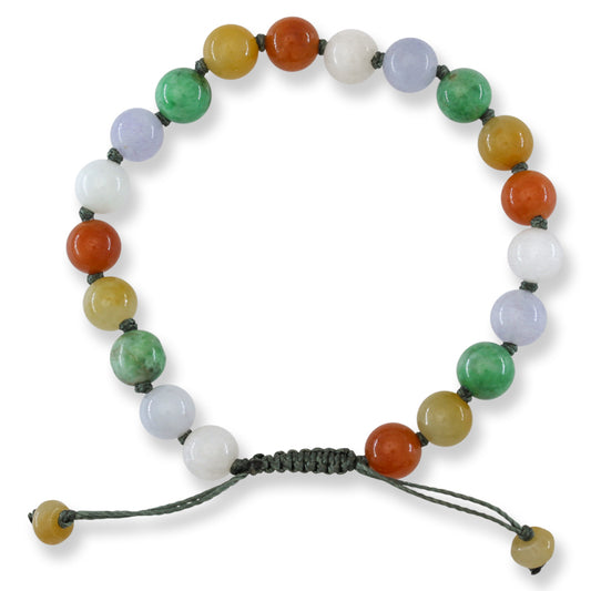 Adjustable Rainbow Jade Bracelet |  Multicolor Jadeite Jade Bead Bracelet | UPC #399112