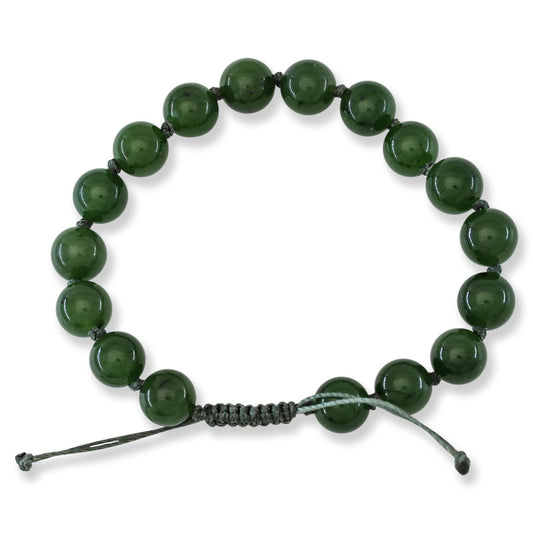 Adjustable Green Nephrite Jade Bead Bracelet | UPC #389335