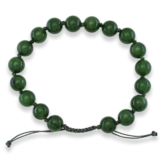 Adjustable Green Nephrite Jade  Bead Bracelet | UPC #400993
