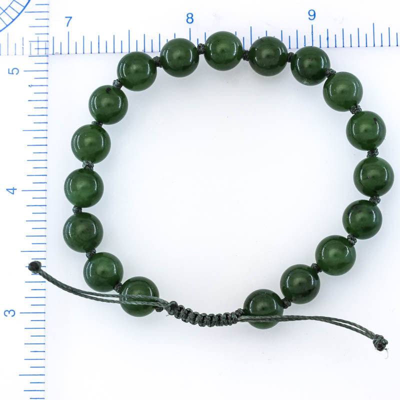Adjustable Green Nephrite Jade  Bead Bracelet | UPC #400993