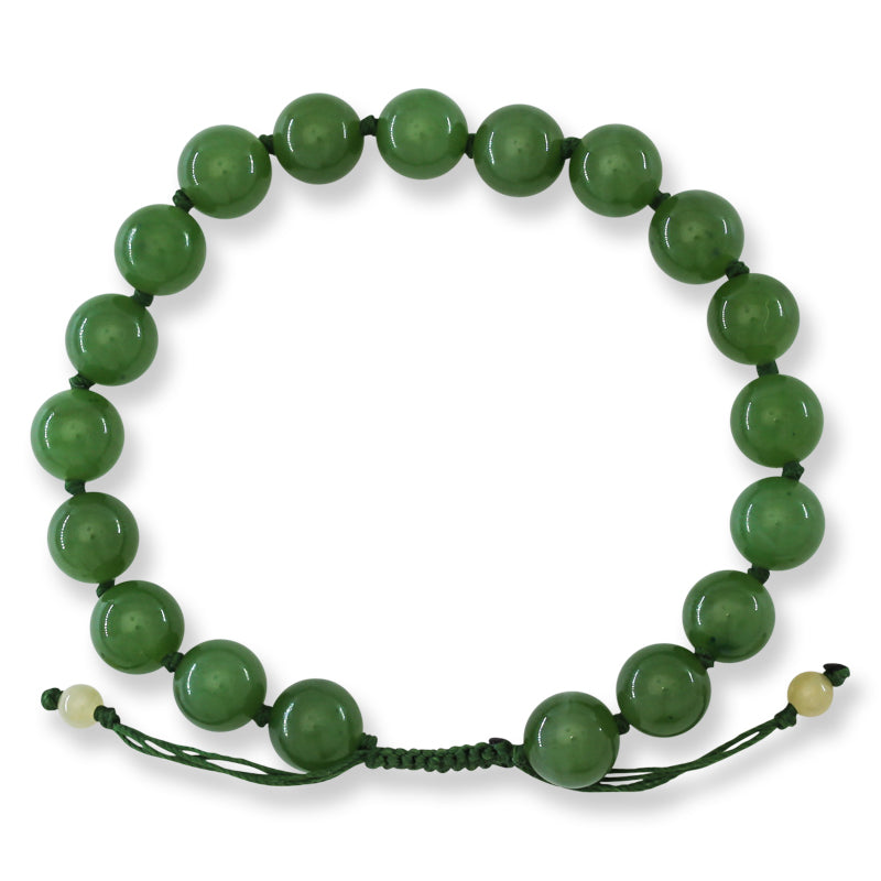 Adjustable Green Nephrite Jade  Bead Bracelet | UPC #399372