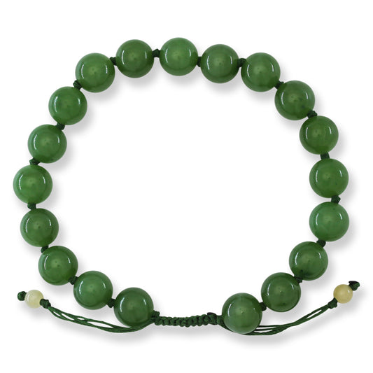 Adjustable Green Nephrite Jade  Bead Bracelet | UPC #399372
