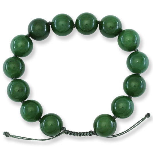 Adjustable Green Nephrite Jade  Bead Bracelet | UPC #401006