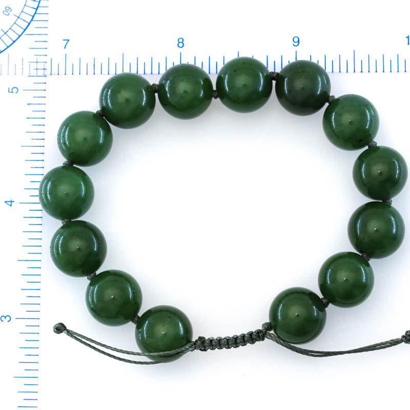 Adjustable Green Nephrite Jade  Bead Bracelet | UPC #401006