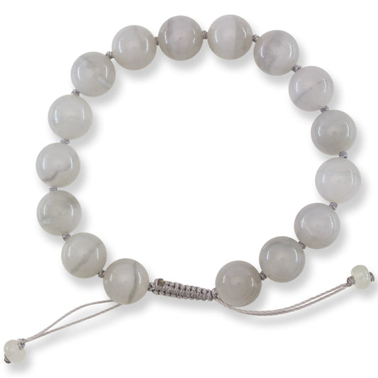 White Nephrite Jade Adjustable Cats Eye Bead Bracelet | UPC #407961