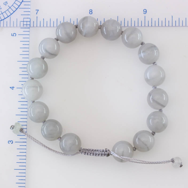 White Nephrite Jade Adjustable Cats Eye Bead Bracelet | UPC #407961