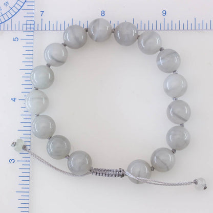 White Nephrite Jade Adjustable Cats Eye Bead Bracelet | UPC #407961