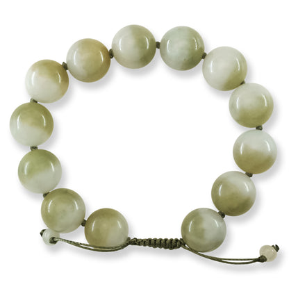 Yellow and White Jadeite Jade Adjustable Bead Bracelet for Men and Women | UPC #407978
