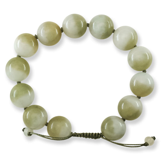 Yellow and White Jadeite Jade Adjustable Bead Bracelet for Men and Women | UPC #407978