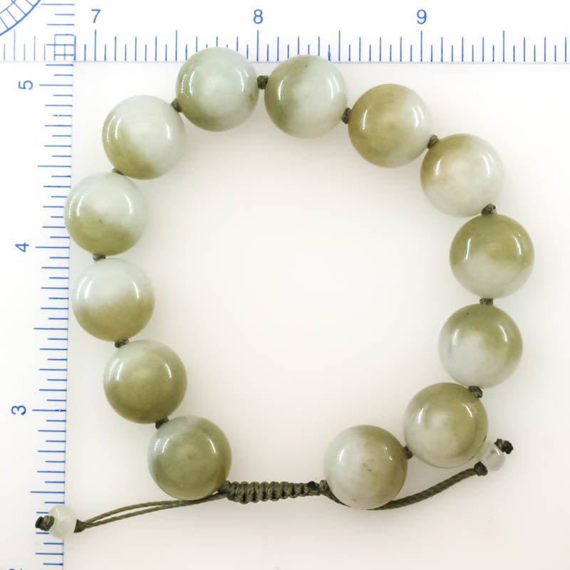 Yellow and White Jadeite Jade Adjustable Bead Bracelet for Men and Women | UPC #407978
