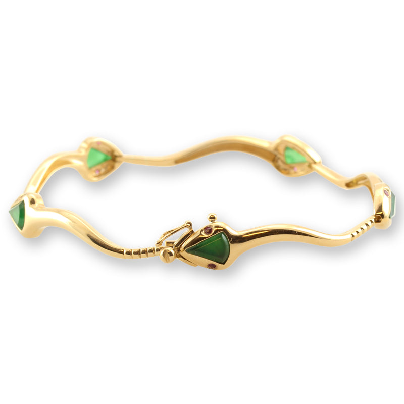 18K Yellow Gold Green Jadeite Jade Snake Bracelet | UPC #344938
