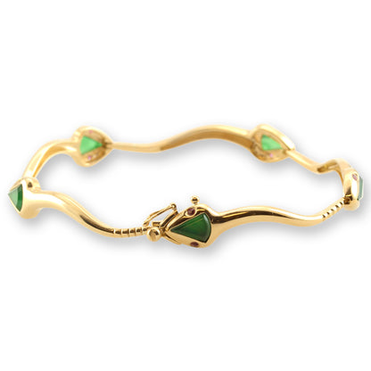 18K Yellow Gold Green Jadeite Jade Snake Bracelet | UPC #344938