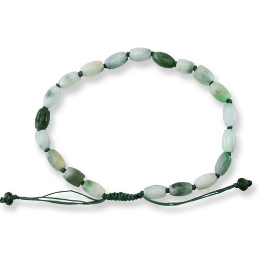 Adjustable Green Jadeite Jade Lotus Bead Bracelet | UPC #370111