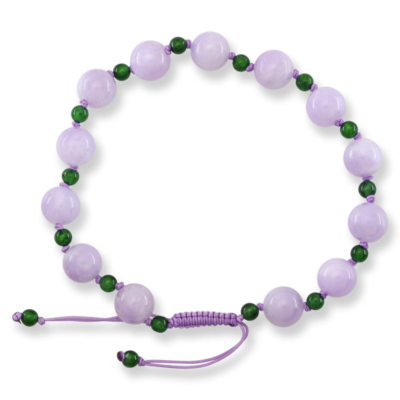 Fine Lavender and Green Jadeite Jade Adjustable Bead Bracelet | UPC #409194