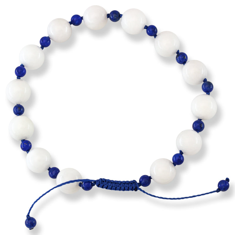 Adjustable White Jadeite Jade and Lapis Bead Bracelet | UPC #403802