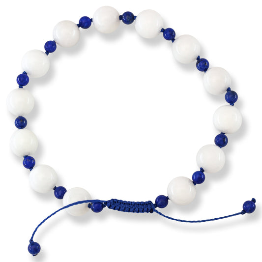Adjustable White Jadeite Jade and Lapis Bead Bracelet | UPC #403802