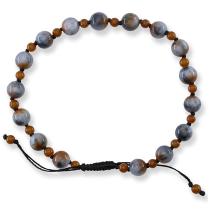 Grey and Red Jadeite Jade Adjustable Bead Bracelet for Men and Women | UPC #408005