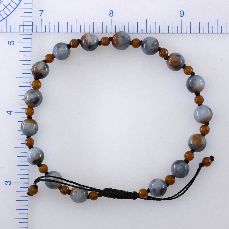 Grey and Red Jadeite Jade Adjustable Bead Bracelet for Men and Women | UPC #408005