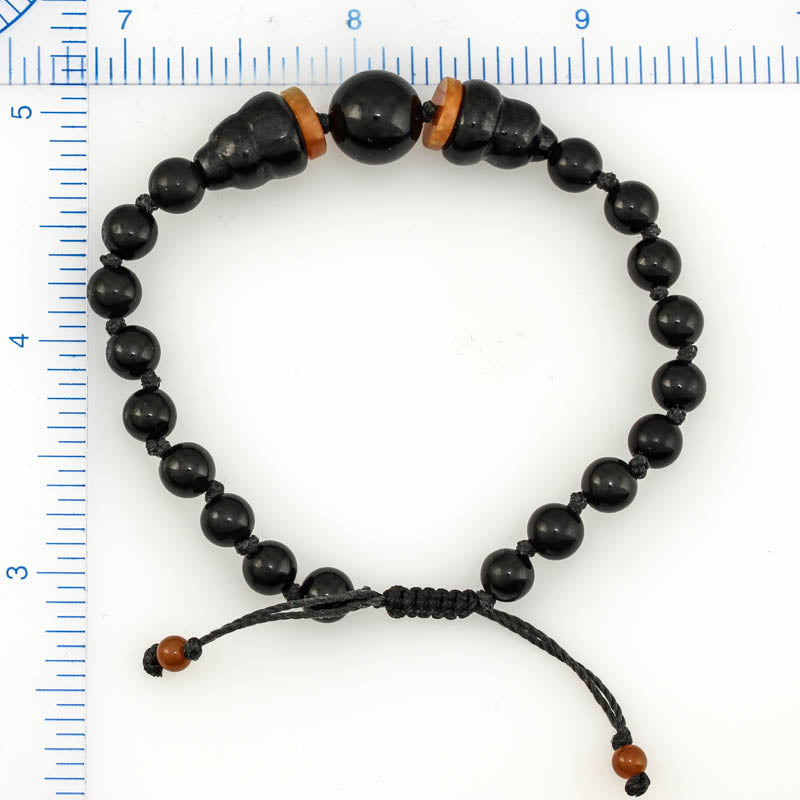 RED JADEITE JADE AND BLACK NEPHRITE JADE BEAD BRACELET UPC #375154