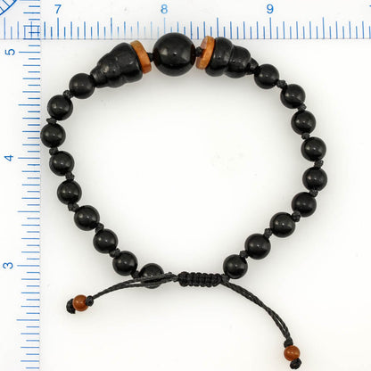 RED JADEITE JADE AND BLACK NEPHRITE JADE BEAD BRACELET UPC #375154
