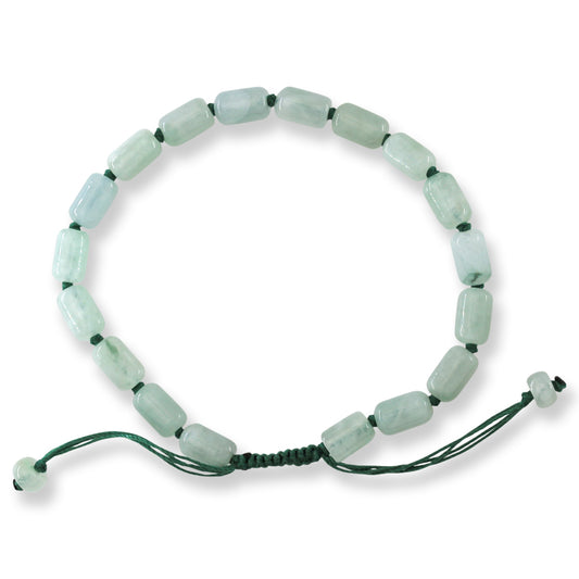 Adjustable Green Jadeite Jade Cylinder Bead Bracelet | UPC #399358